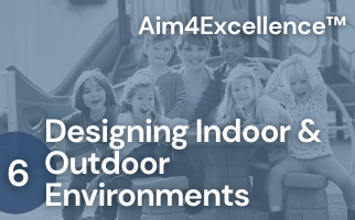 A group of children are posing for a picture with the words designing indoor and outdoor environments