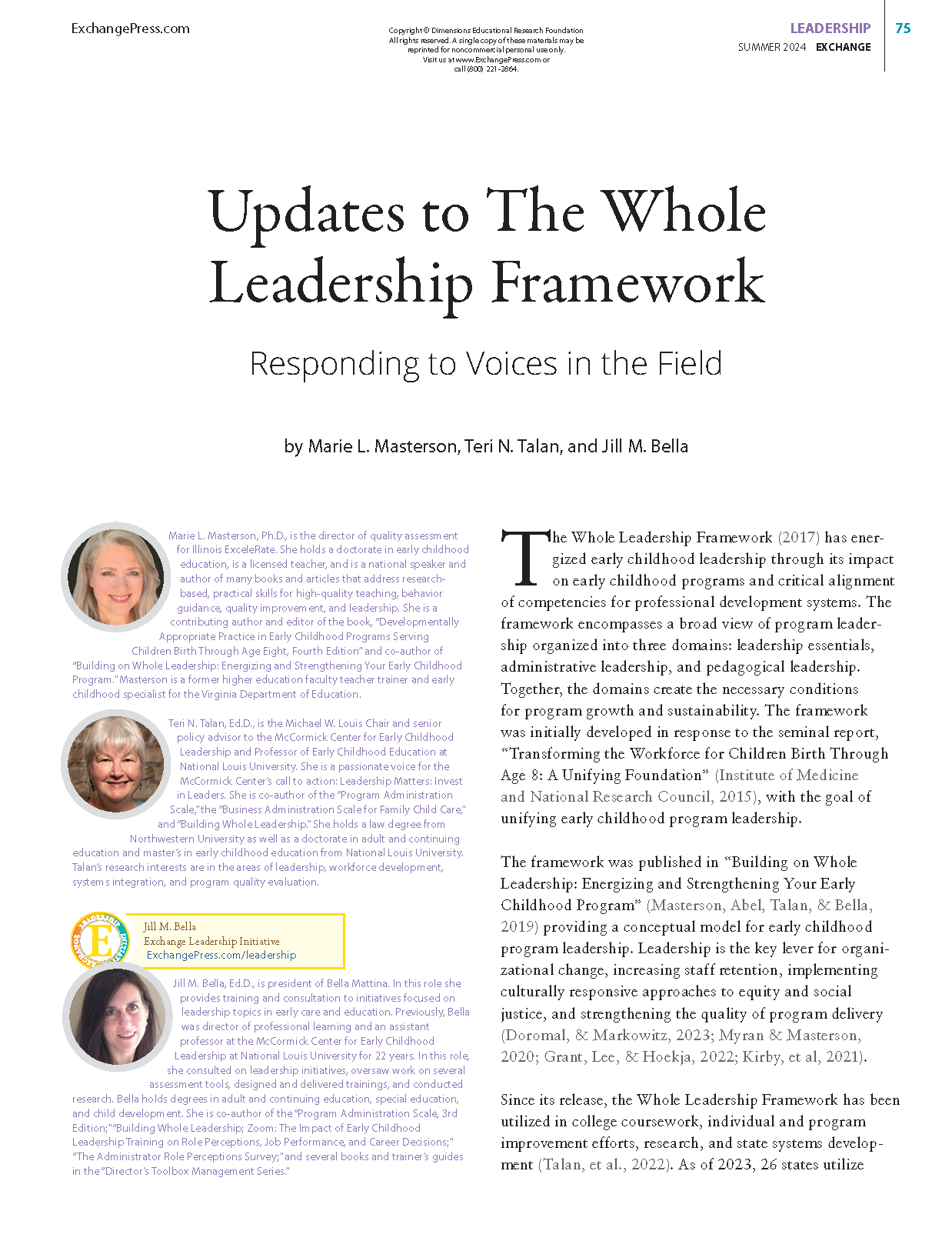 A page of a book titled updates to the whole leadership framework.