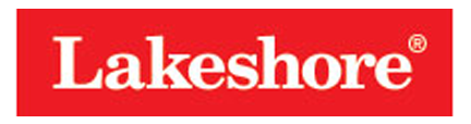 Lakeshore logo in white text on a red rectangular background.