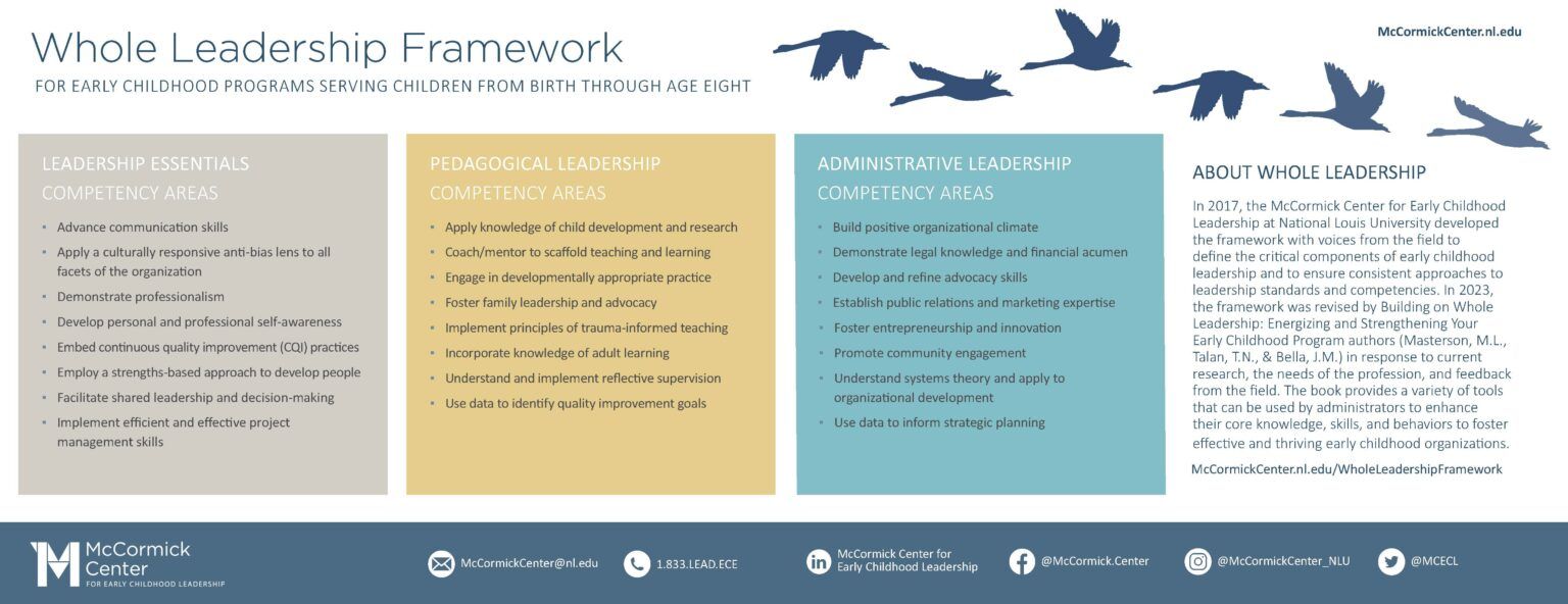 A picture of a leadership framework with birds flying in the background