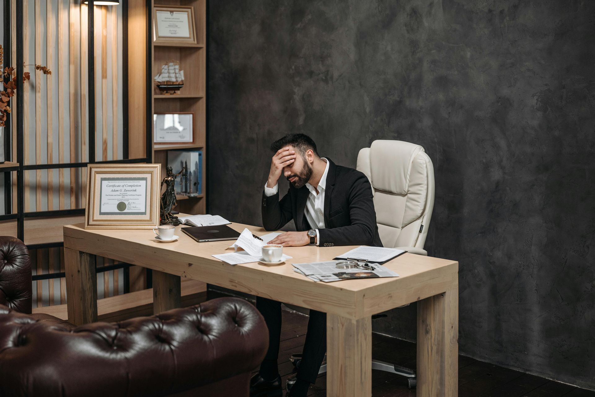 stressed man at desk
