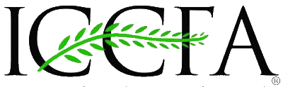 A logo for iccfa with a green branch in the middle.