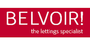 A red and white logo for belvoir the lettings specialist customer of 1st choice Wrexham Locksmiths