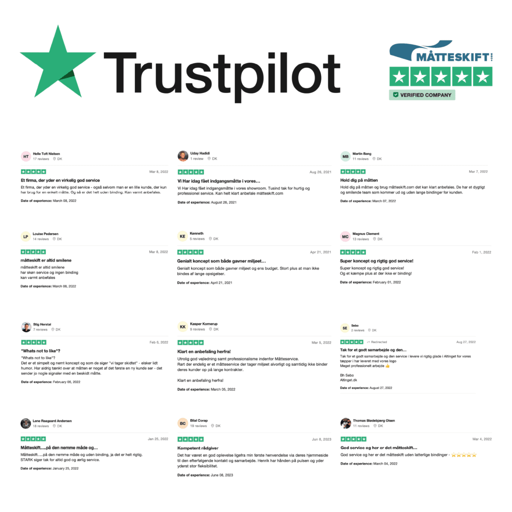 A collage of trustpilot reviews on a white background.