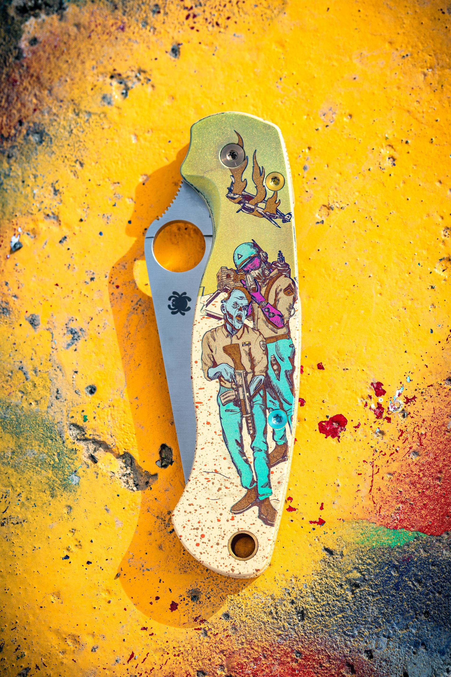 Northern Knives x Colorful Filth Benchmade Bugout Alongside the Machine Era Fountain Pen and the Vero Engineering Fulcrum