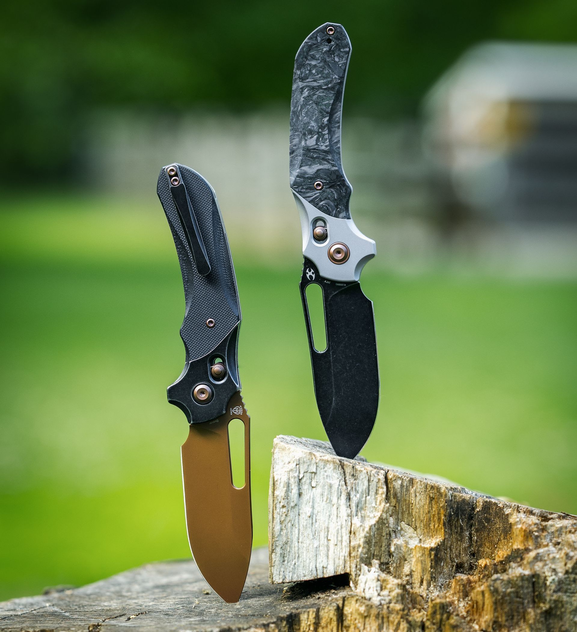 Kizer Comet denim micarta, Kizer Comet black micarta, Kizer Comet green micarta