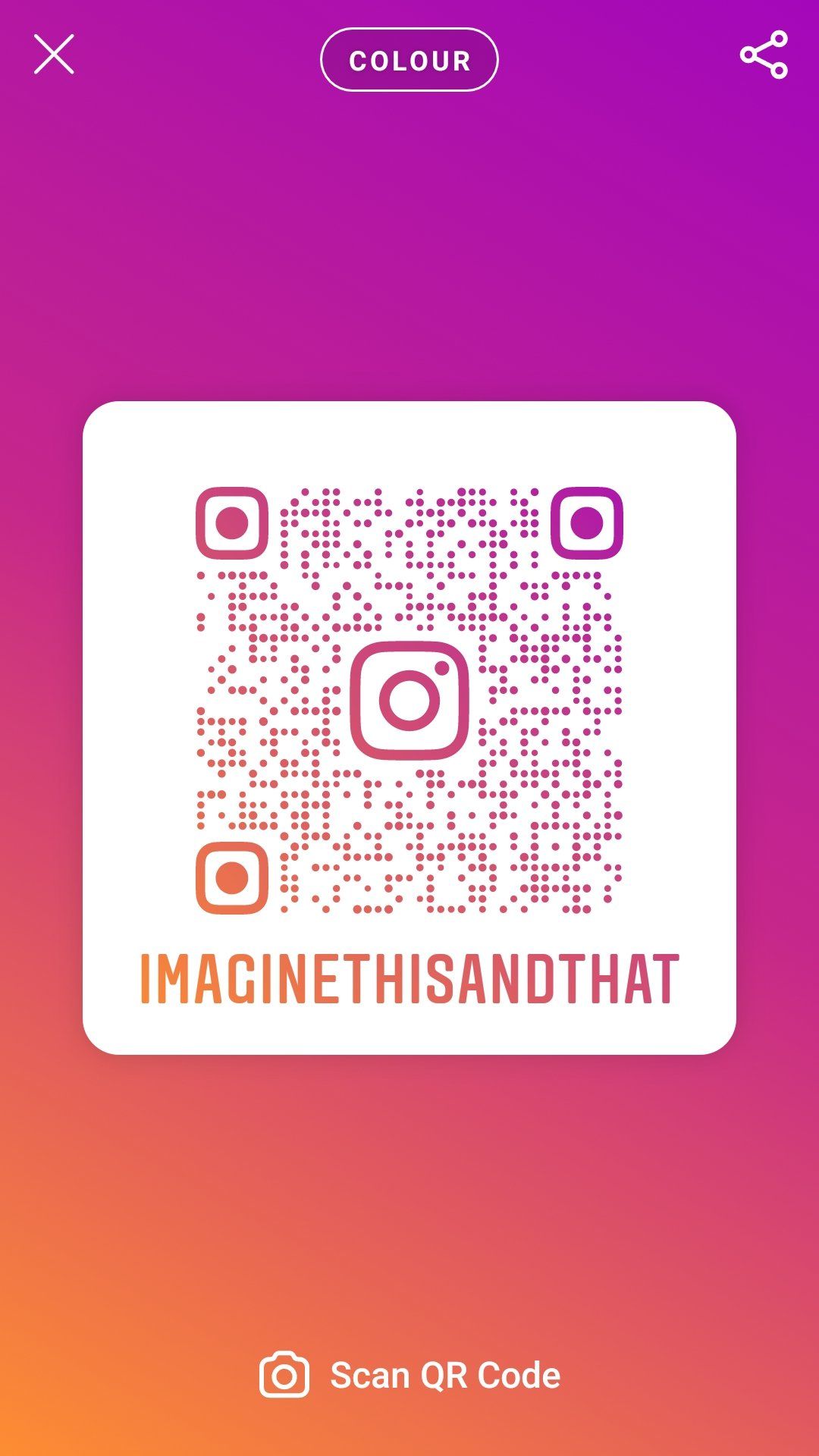 A qr code that says imaginethisandthat on it