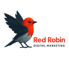 A red robin digital marketing logo on a white background.
