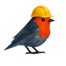 A low poly bird wearing a yellow hard hat.