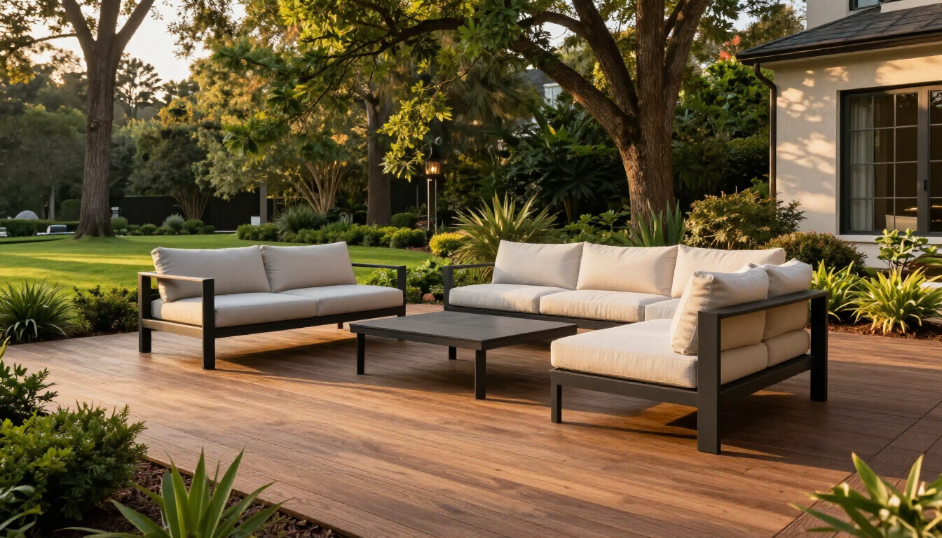 A beautiful custom outdoor living space in Birmingham featuring a deck and patio.