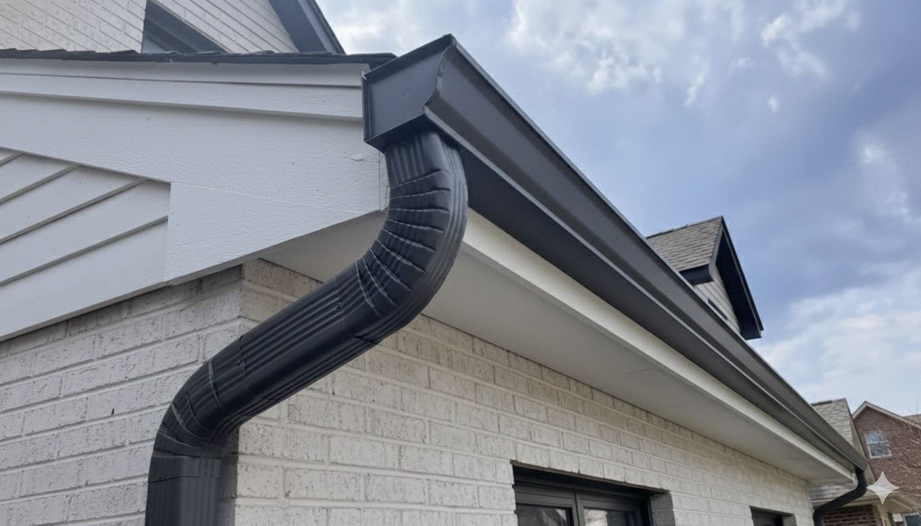 A man in a blue shirt is kneeling in the dirt fixing a pipe.