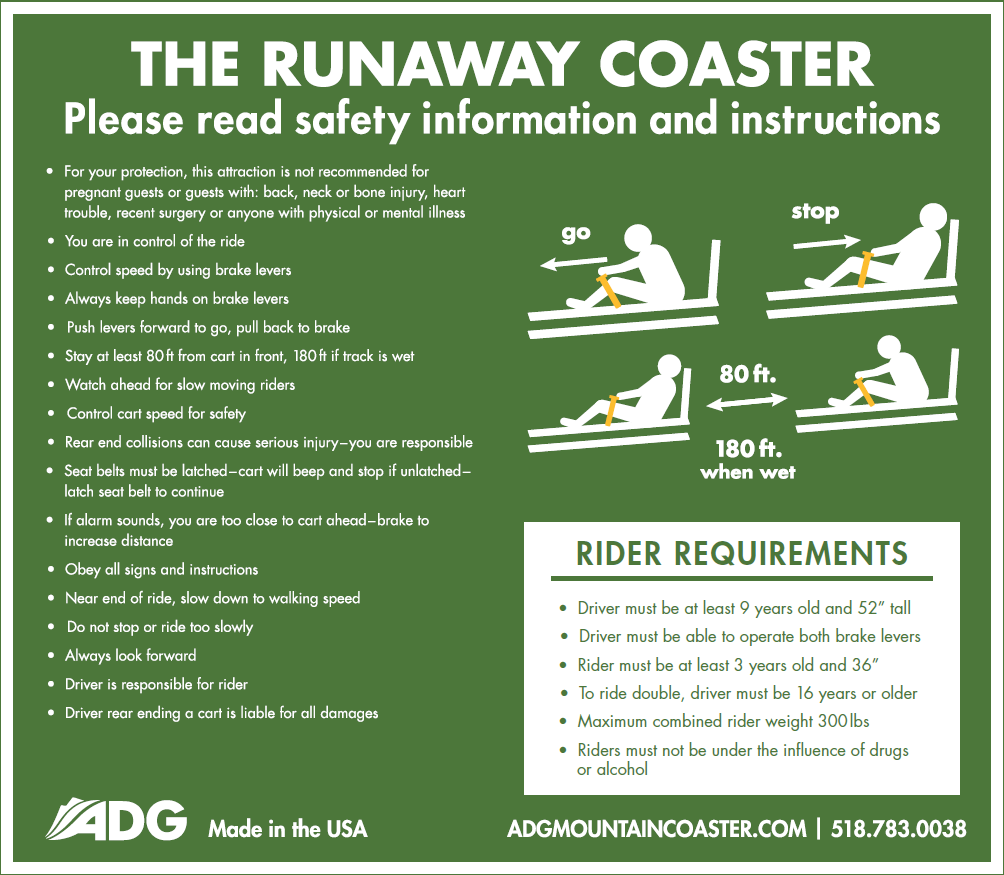 Runaway Coaster safety information and instructions
