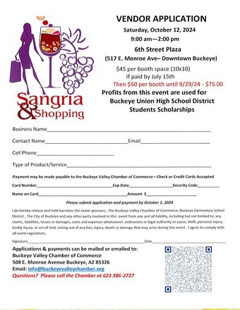 A vendor application for a sangria and sampling event