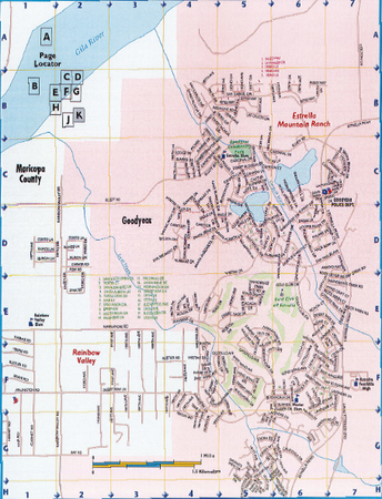 A map of a city with a lake in the background