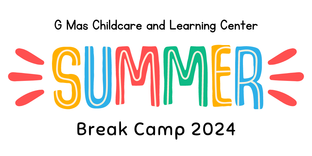 The logo for g mas childcare and learning center summer break camp 2024.