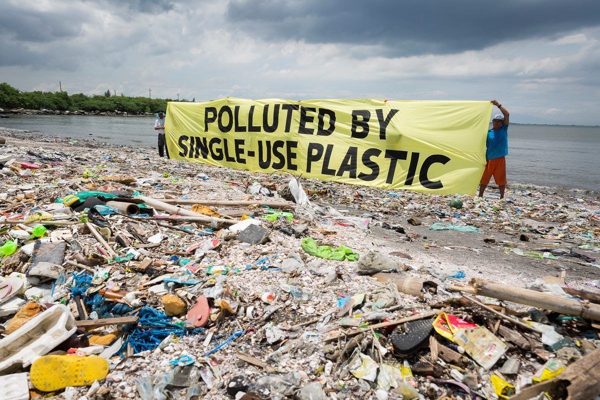 Greenpeace protesting ocean pollution from single-use plastic