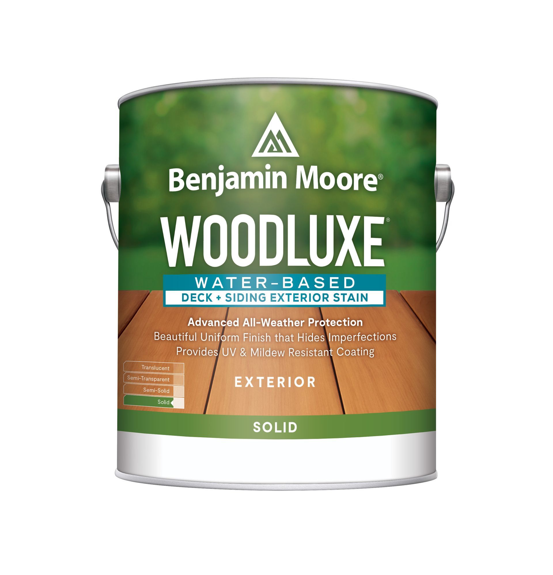 A can of benjamin moore woodluxe water based deck siding exterior stain
