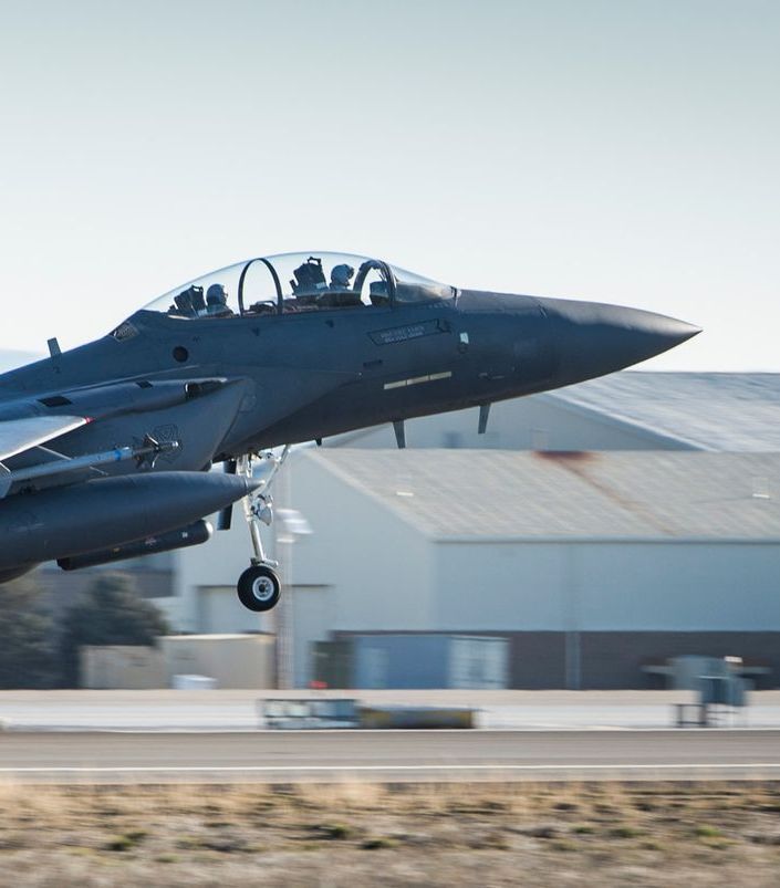 Jet taking off from Mountain Home AFB near Boise, Idaho