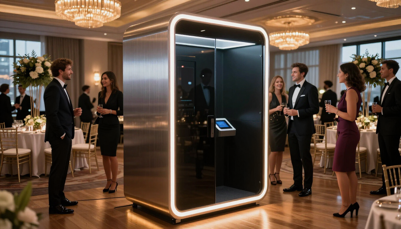 Borne selfie moderne lors d'un événement d'entreprise professionnel