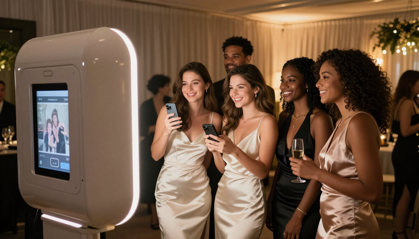 Invités s'amusant avec une borne selfie CaledoSelfie