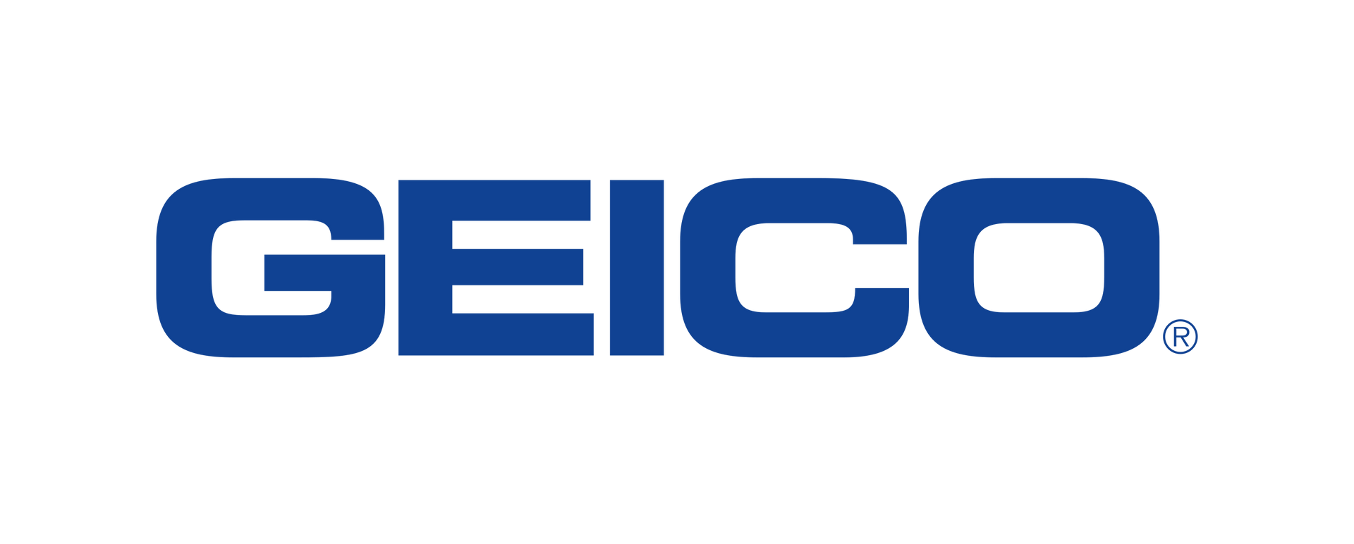 Geico logo: Blue block letters on a white background.