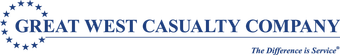 Logo for Great West Casualty Company. Includes a circle of stars, text, and the tagline "The Difference is Service."