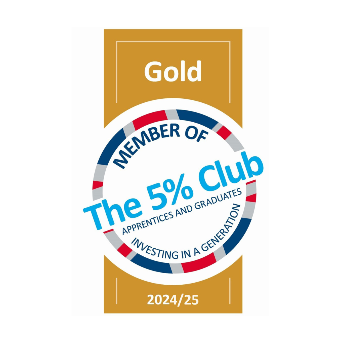 Gold “Member of the 5% Club” badge with “Apprentices and Graduates” and “2024/25” text | Deploy Recruitment Group