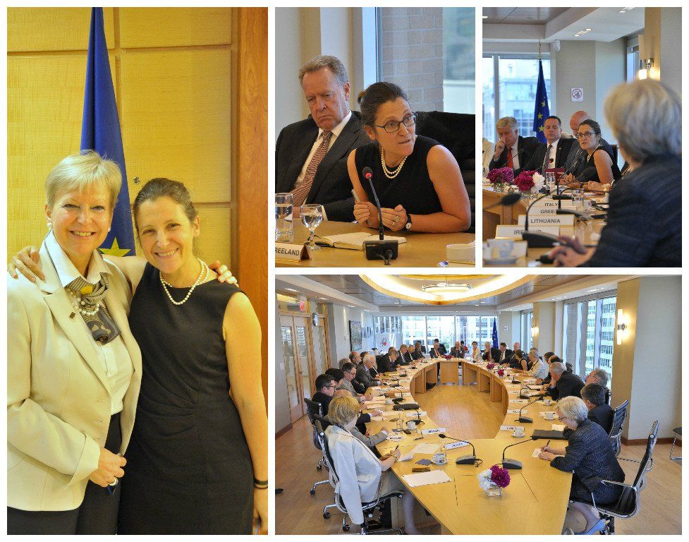 Eine Gruppe von Menschen sitzt in einem Konferenzraum um einen Tisch herum