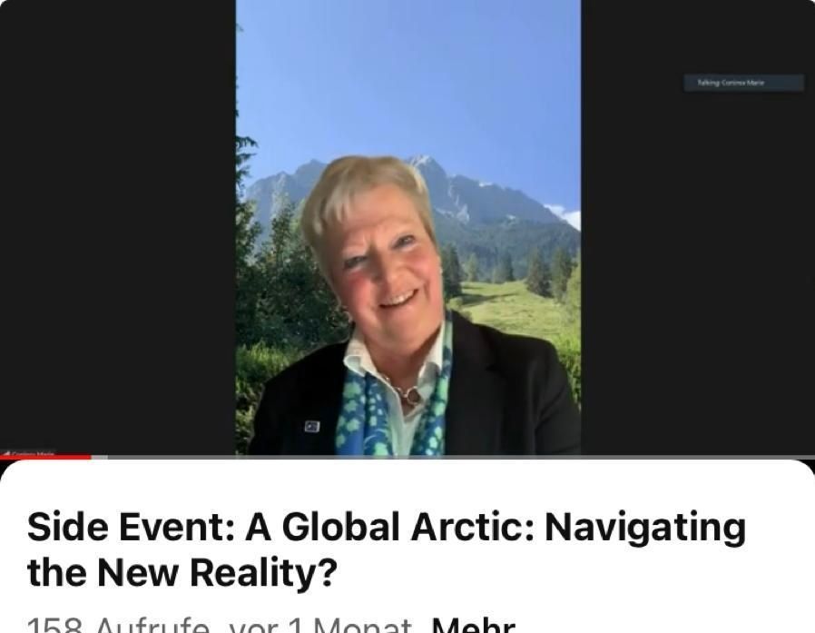Ein Video einer Frau trägt den Titel Side Event A Global Arctic Navigieren in der neuen Realität