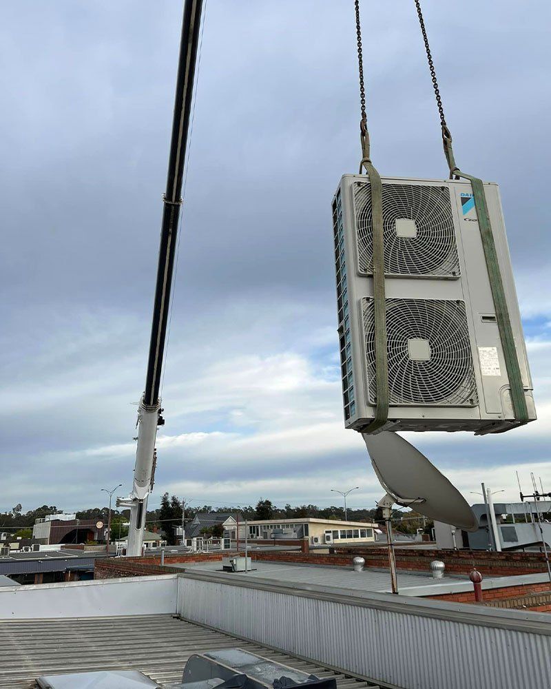 Lifting Air Conditioning Unit by Crane — Shepparton, VIC — BCR