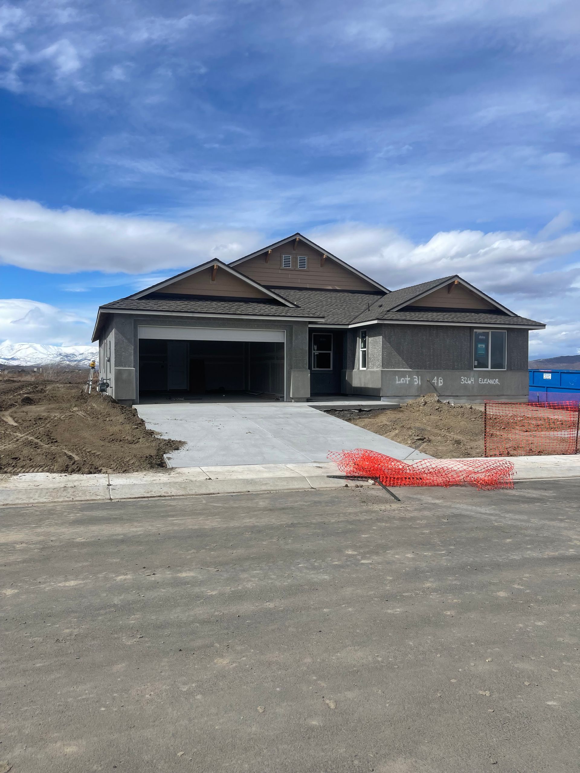 A new home build with fresh stucco installed in Reno, Nevada.