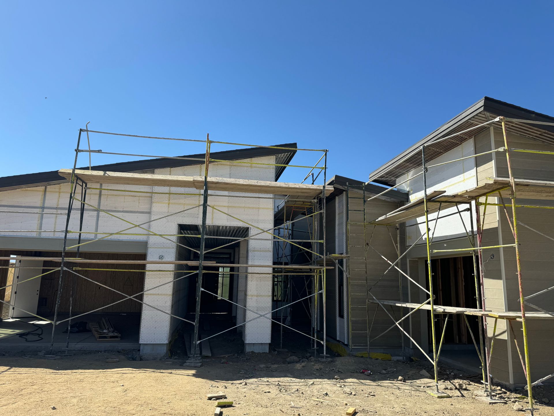 A new home having stucco applied in Reno, Nevada