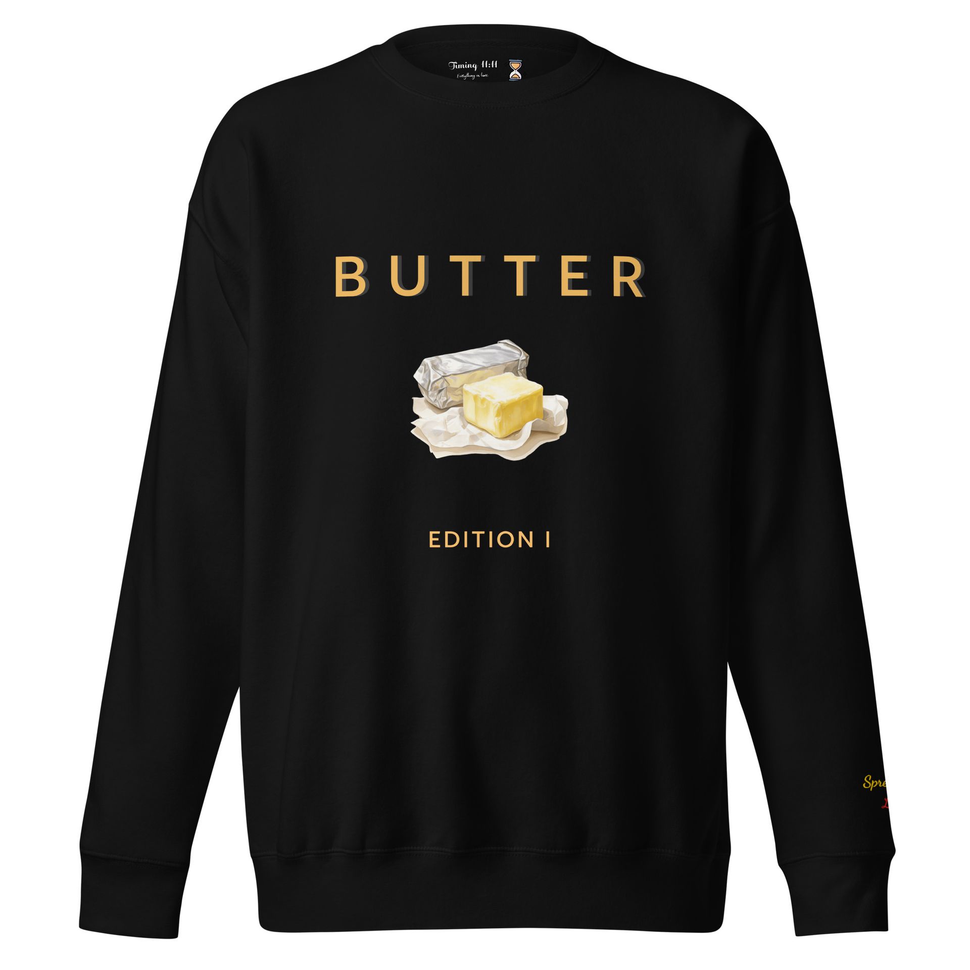 embroidered butter sweatshirt, cozy luxe foodie fashion, gourmet pun gift for chefs, food lovers, and brunch fan