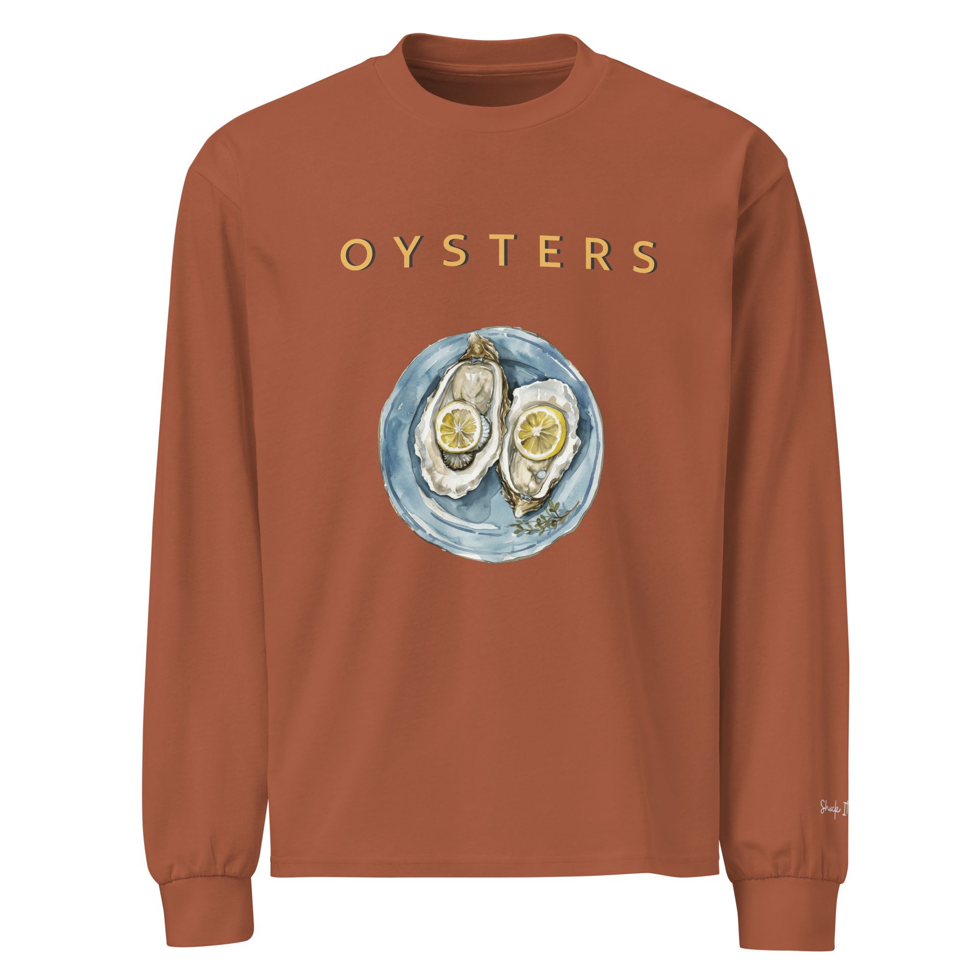 Oyster embroidered long sleeve – playful fine dining shirt for seafood lovers, coastal foodies, and quiet luxury enthusiasts