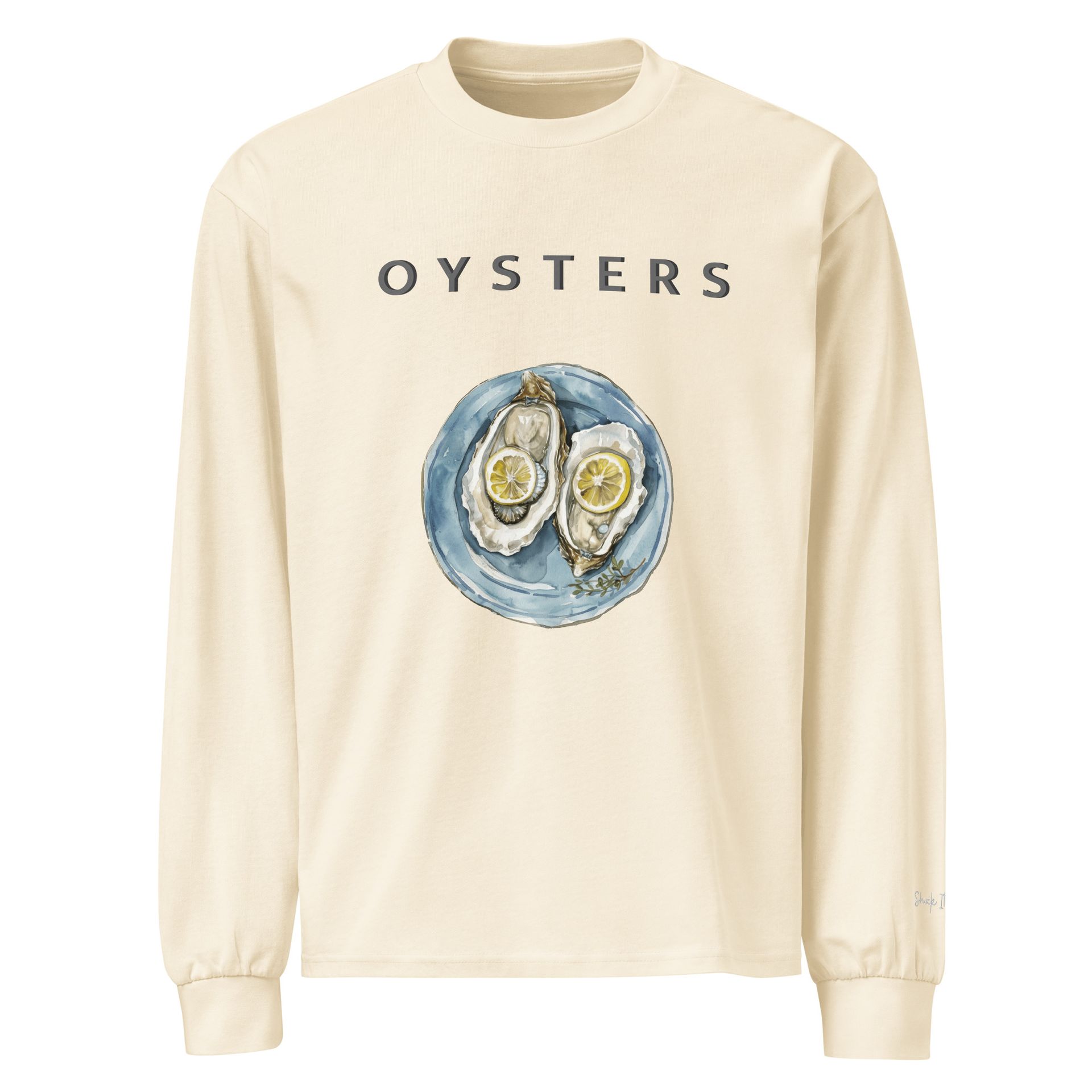 Oyster embroidered long sleeve – playful fine dining shirt for seafood lovers, coastal foodies, and quiet luxury enthusiasts