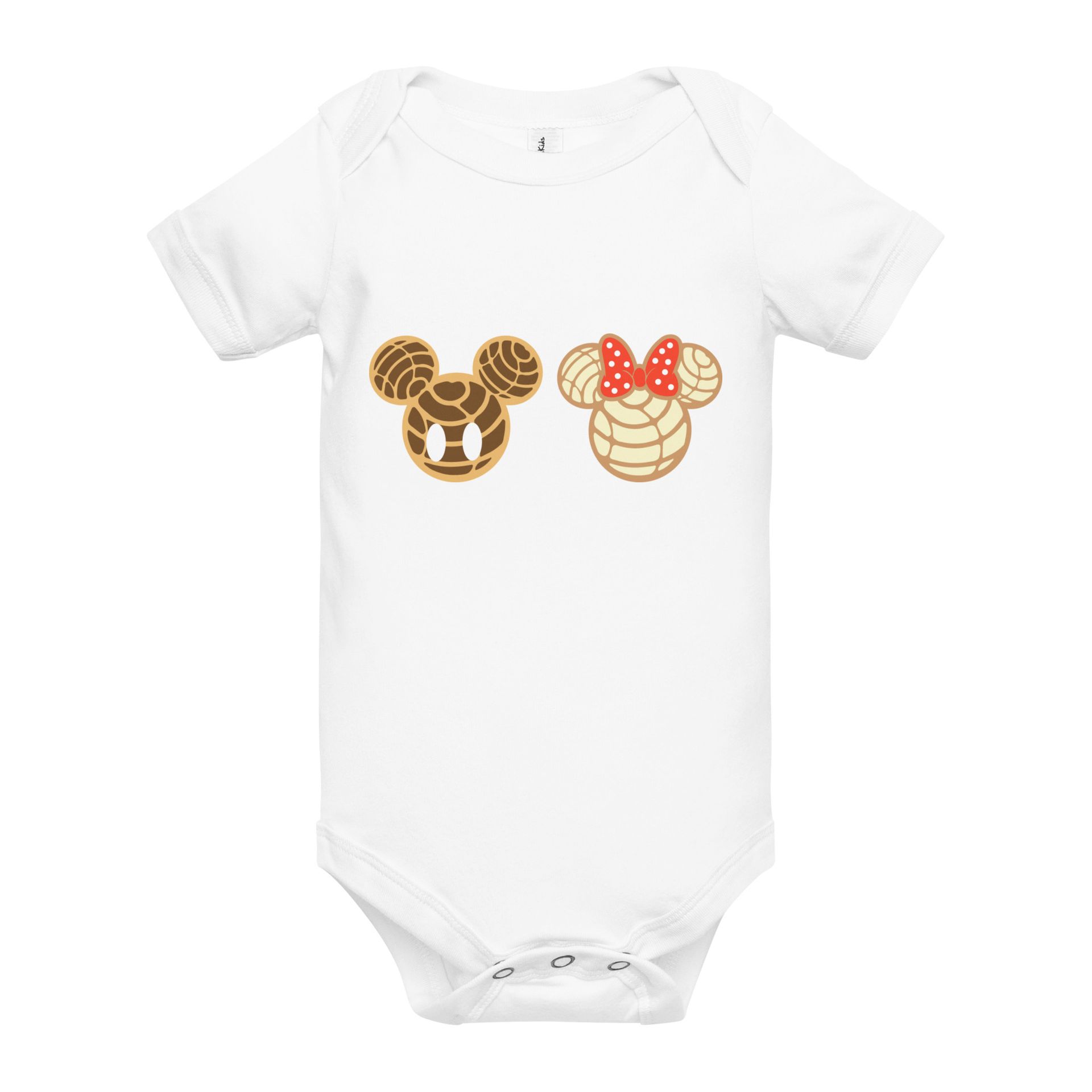 baby concha magic bodysuit, mexican sweet bread infant outfit, pan dulce design, foodie kids fashion, cultural baby gift