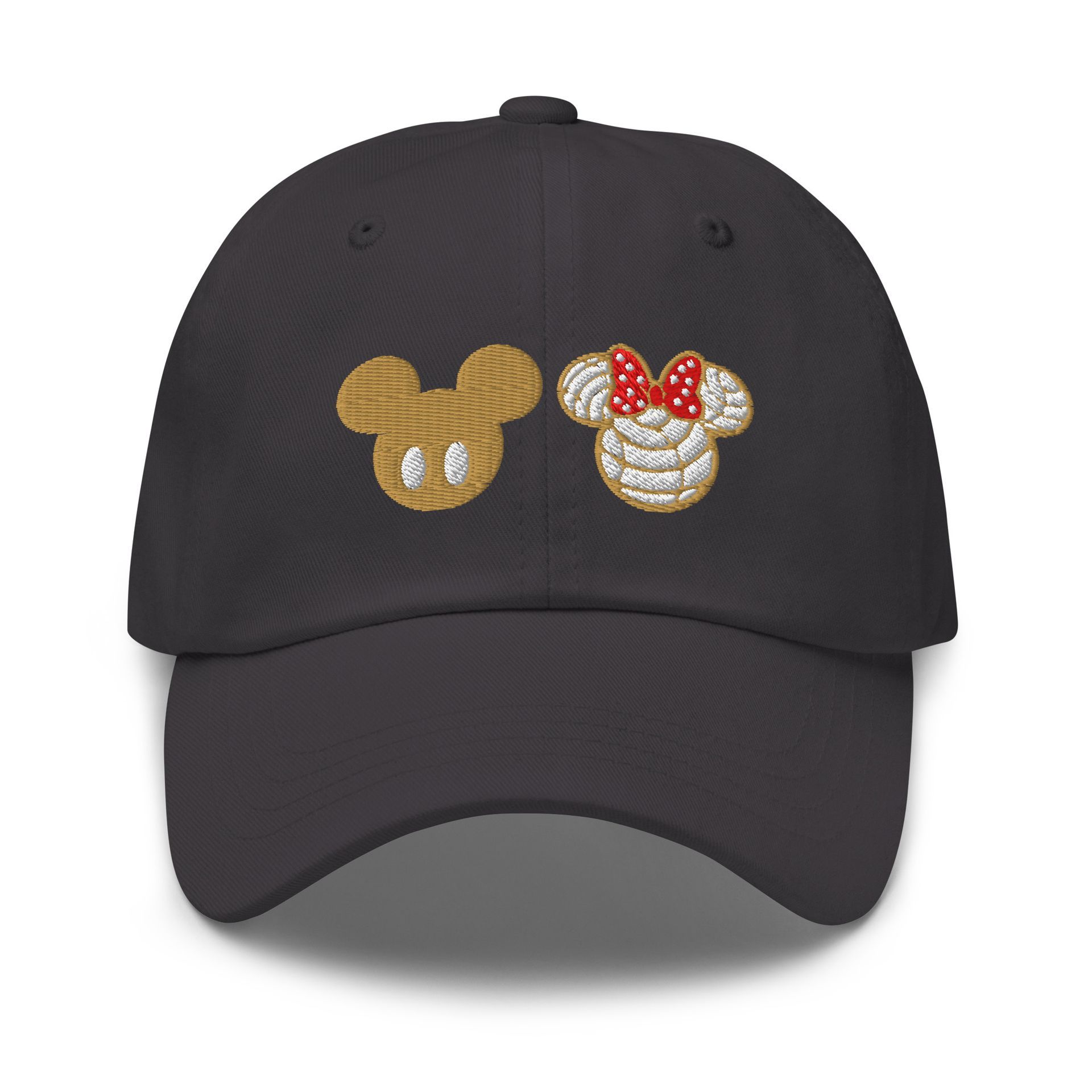Mickey-inspired concha hat – embroidered sweet bread cap for Disney fans, park snack lovers, and Latinx foodie fashion