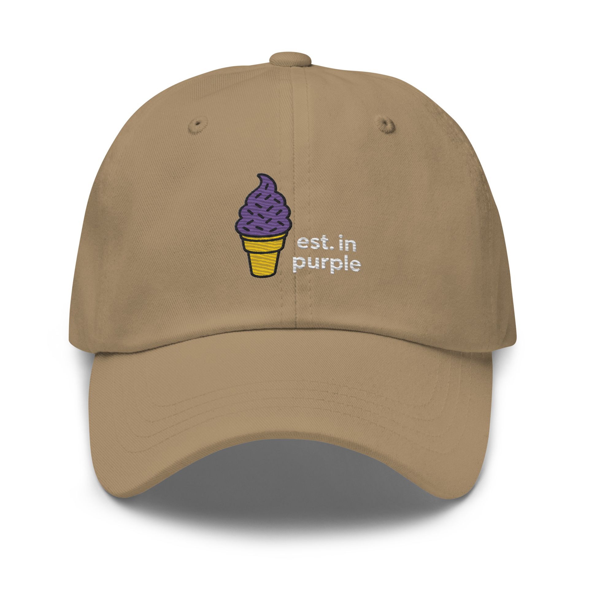 ube hat, est in purple, Filipino dessert, embroidered dad hat, soft serve cap, kawaii fashion, foodie gift