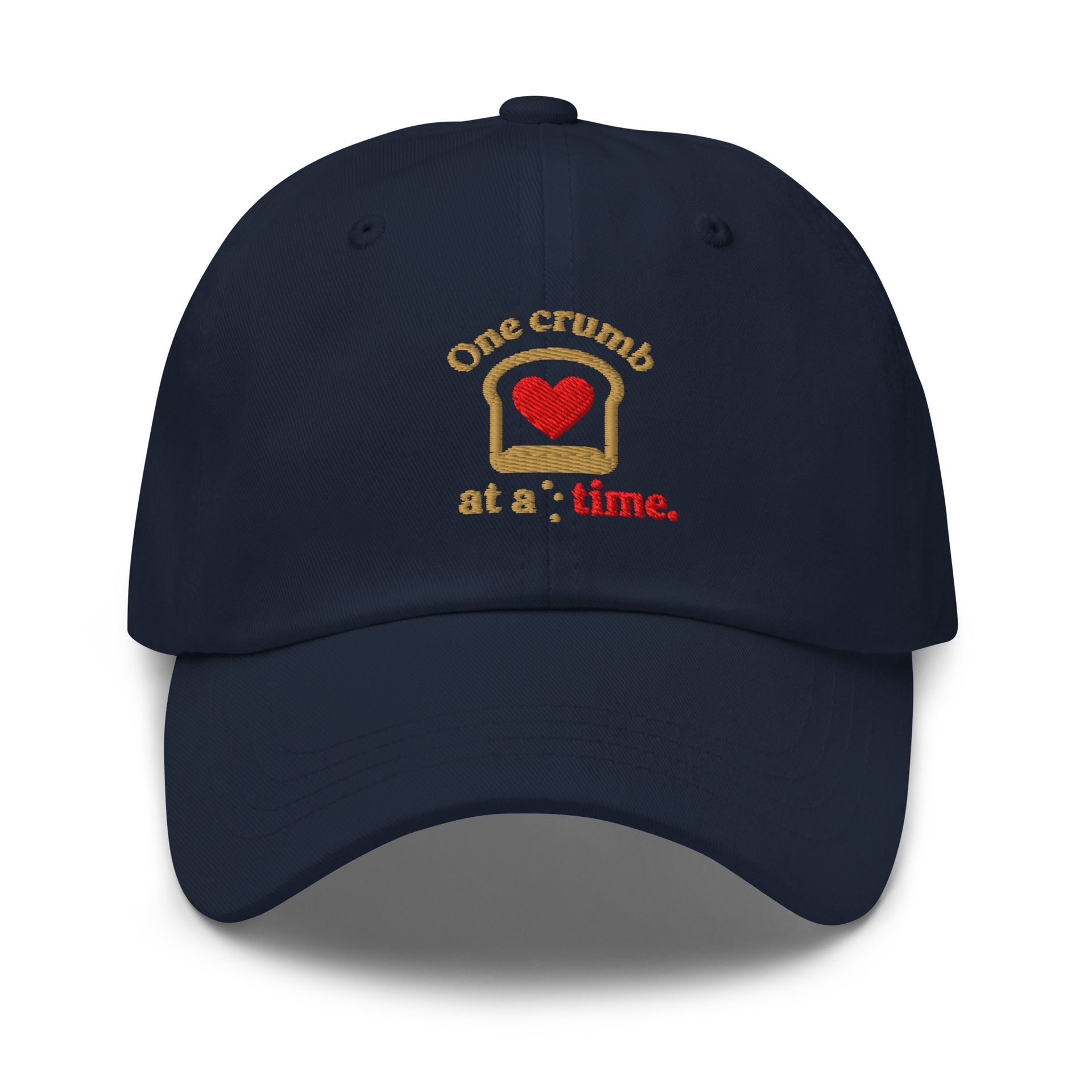embroidered breadcrumbs grief hat with heart bread design, soft healing gift with poetic comfort, “one crumb at a time”