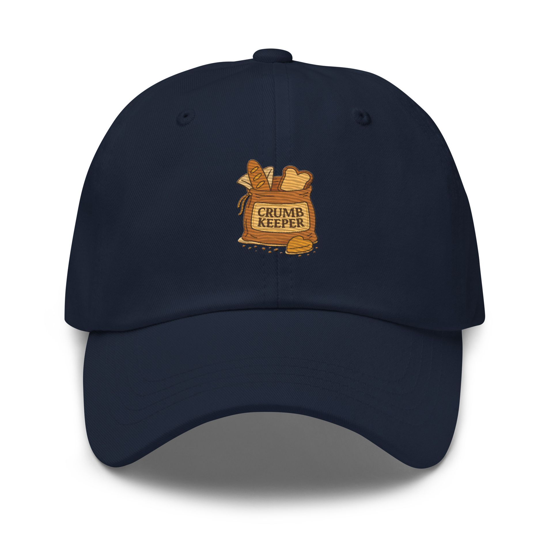 Crumbkeeper embroidered dad hat, breadcrumbs design, cozy breadcore style, poetic gift, soft landing Yupoong cap