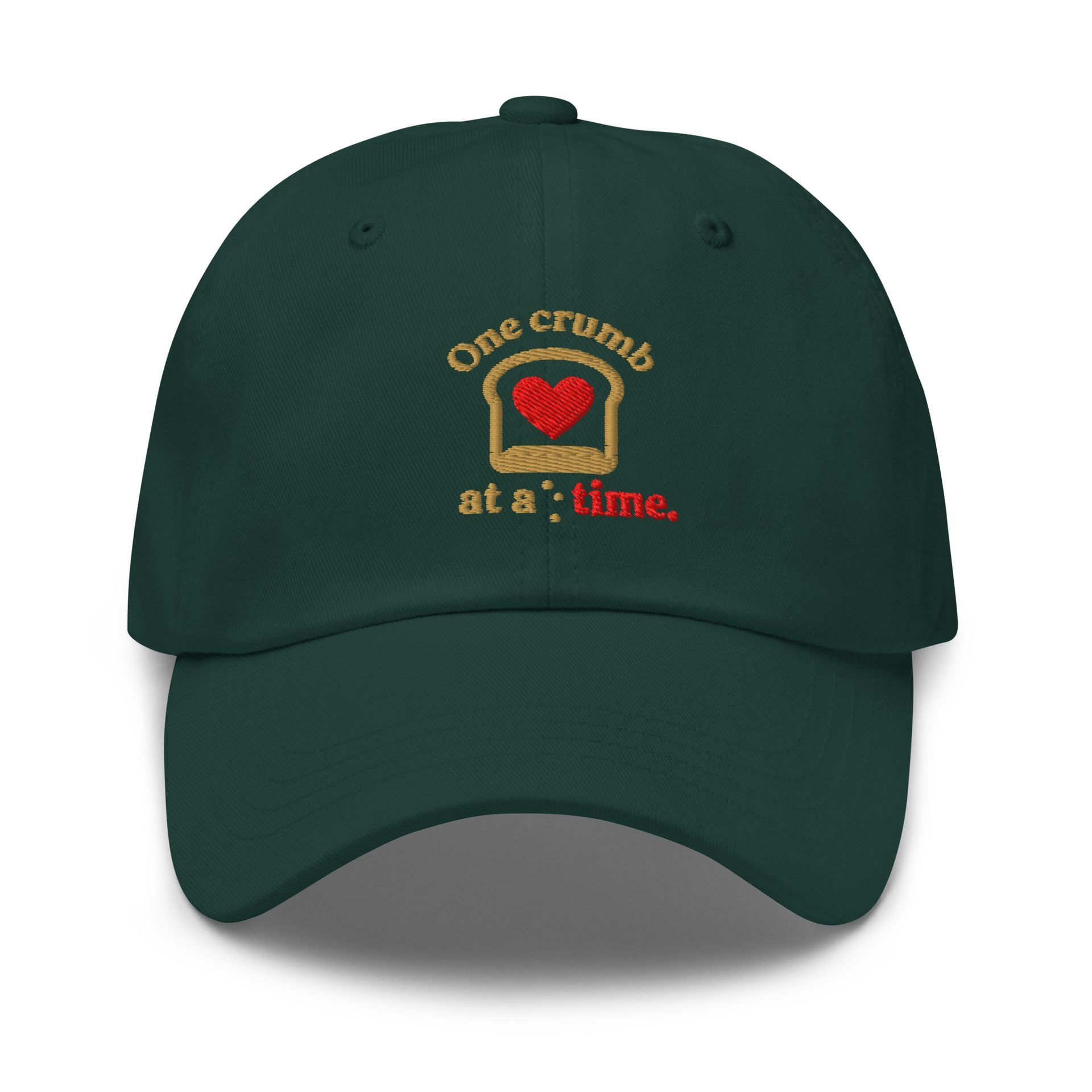 embroidered breadcrumbs grief hat with heart bread design, soft healing gift with poetic comfort, “one crumb at a time”