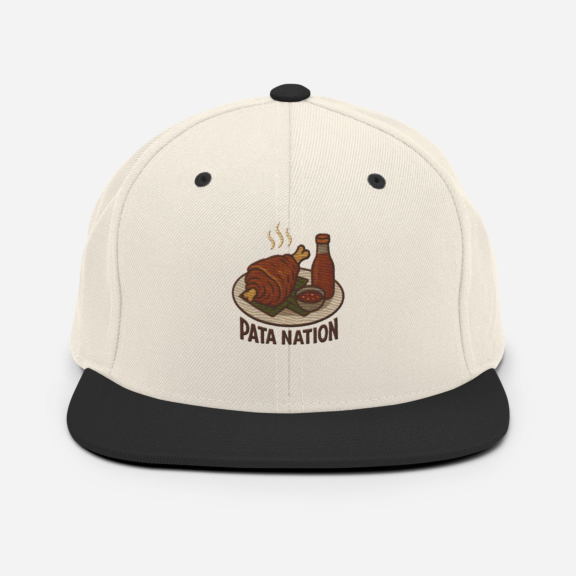 Crispy pata snapback, Filipino foodie hat, Pinoy streetwear cap, pork lovers gift, banana leaf embroidery, Pata Nation