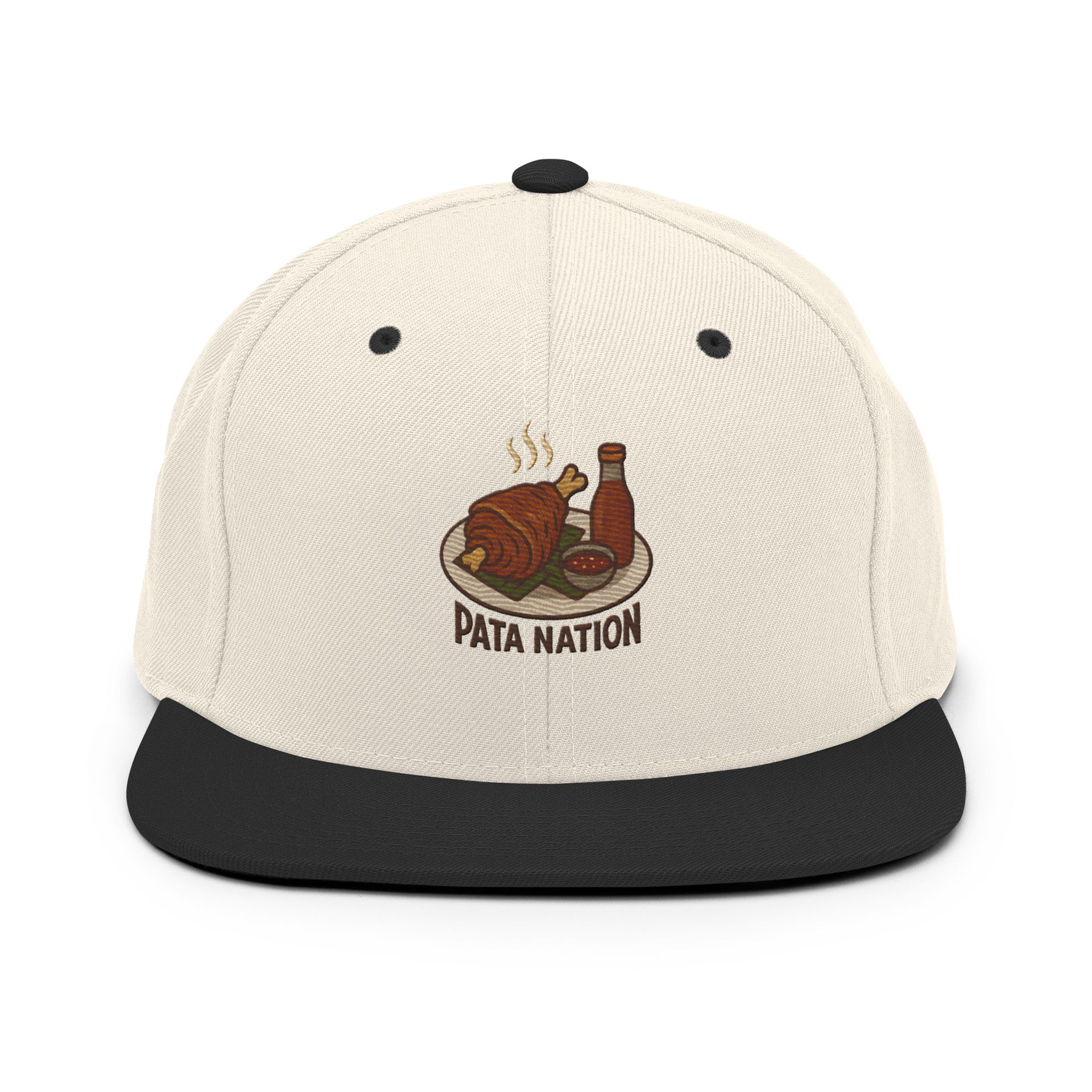 Crispy pata snapback, Filipino foodie hat, Pinoy streetwear cap, pork lovers gift, banana leaf embroidery, Pata Nation
