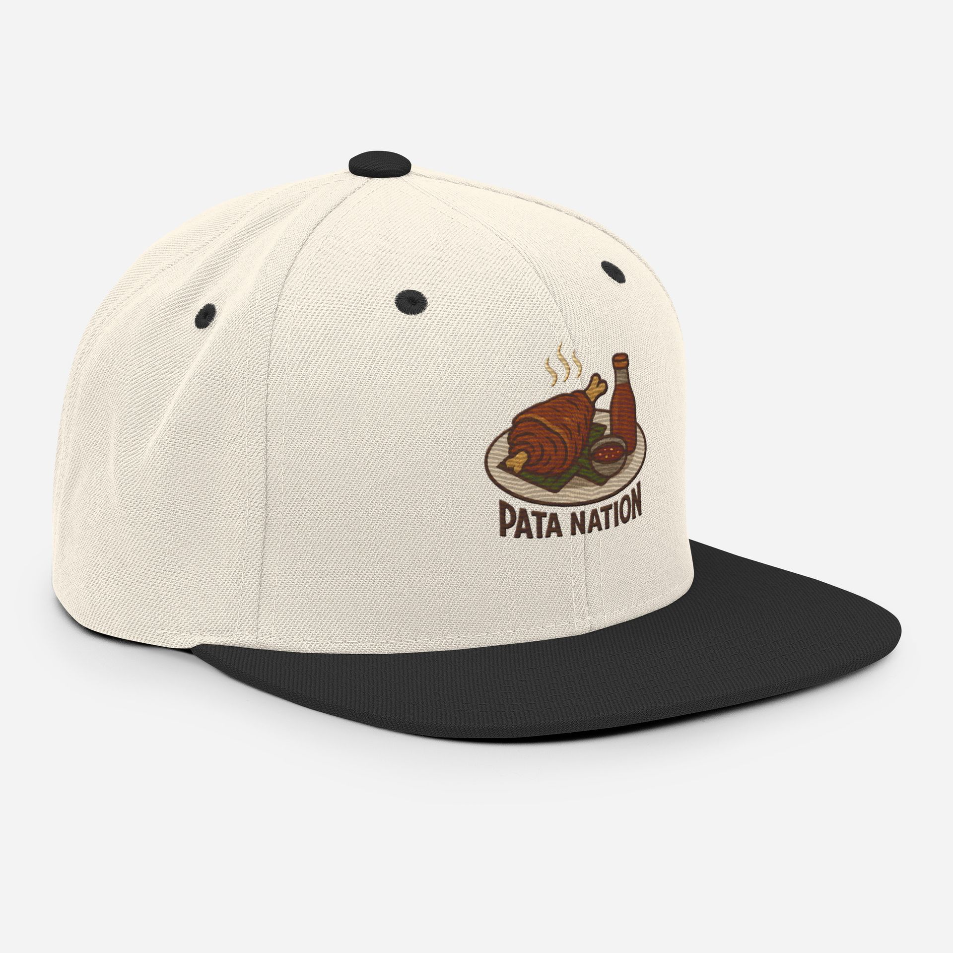 Crispy pata snapback, Filipino foodie hat, Pinoy streetwear cap, pork lovers gift, banana leaf embroidery, Pata Nation