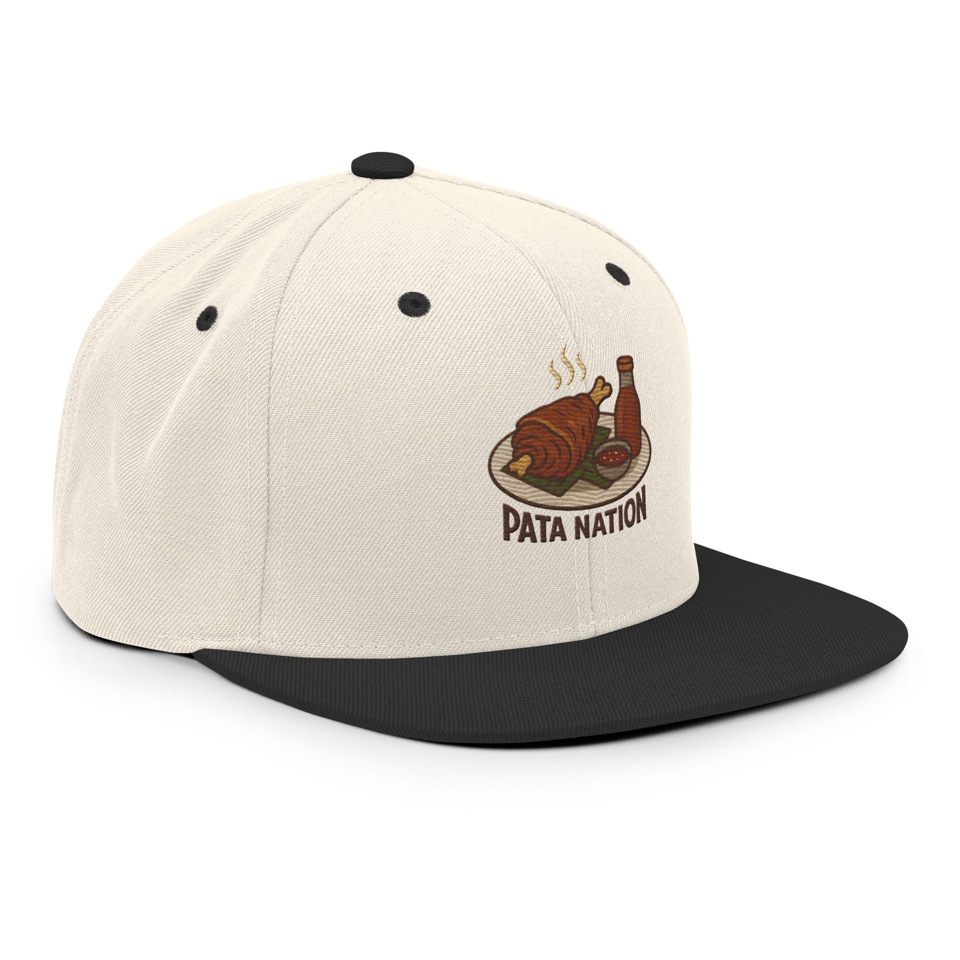 Crispy pata snapback, Filipino foodie hat, Pinoy streetwear cap, pork lovers gift, banana leaf embroidery, Pata Nation