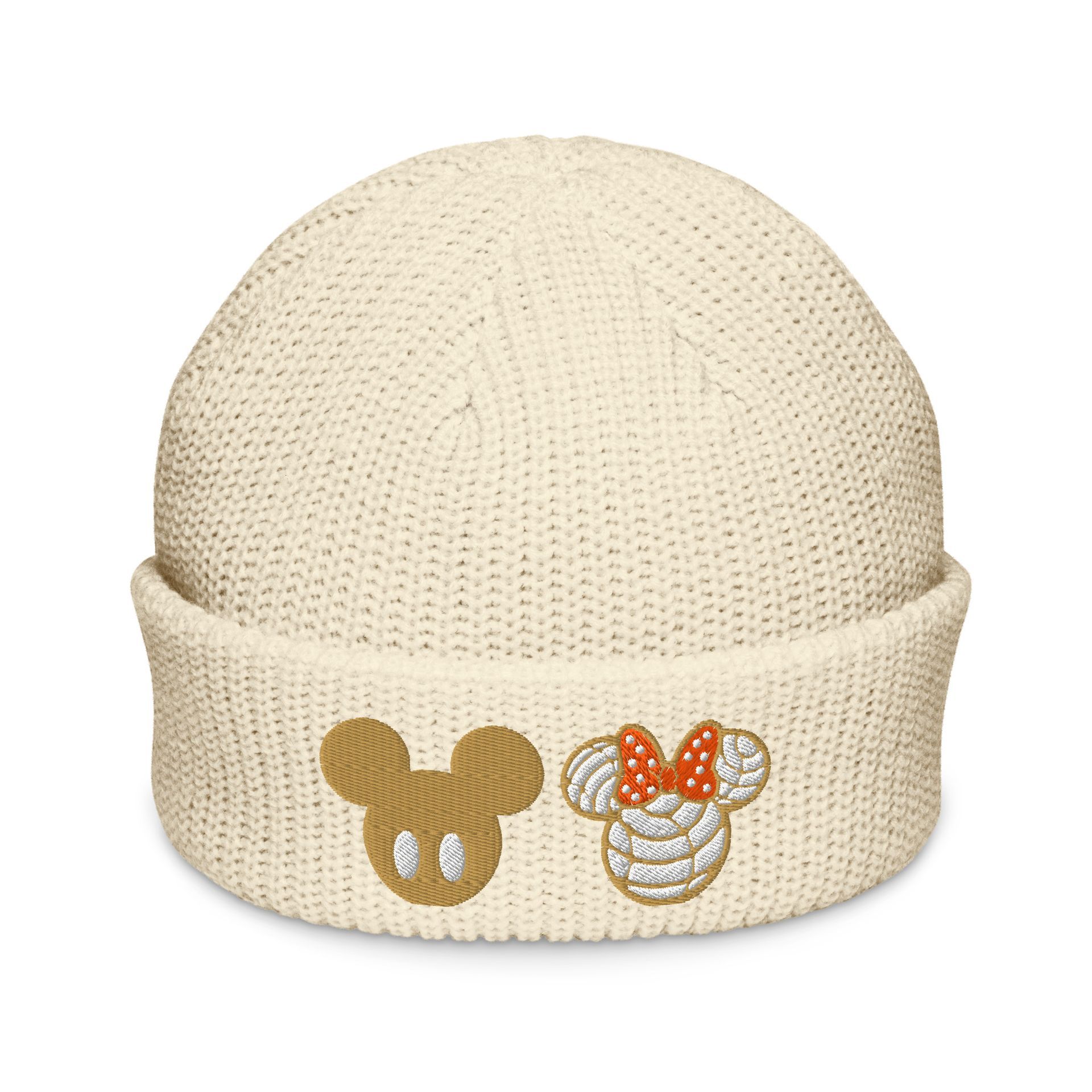 Mickey concha beanie – embroidered pan dulce winter hat for Disney foodie lovers, cultura meets cozy in sweet streetwear