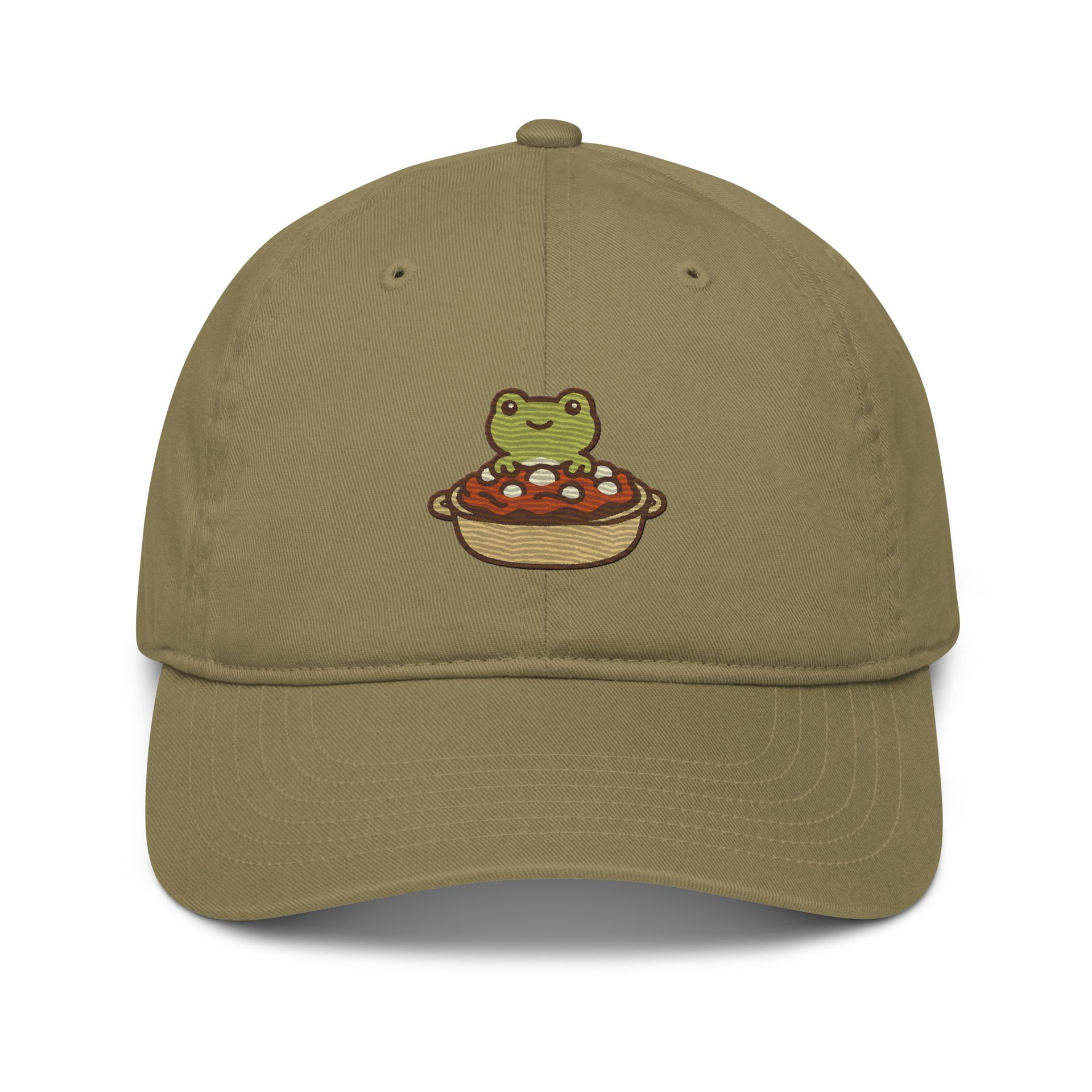frog casserole hat, fall frog embroidery cap, foodie animal hat, organic dad cap, Thanksgiving gift, cozy streetwear