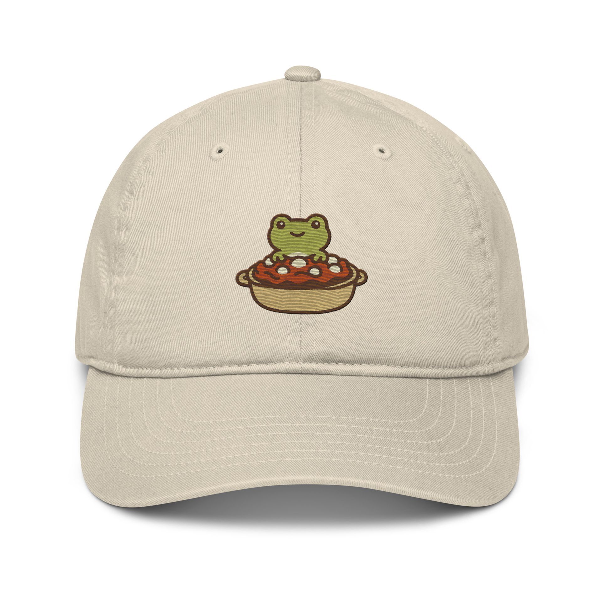 frog casserole hat, fall frog embroidery cap, foodie animal hat, organic dad cap, Thanksgiving gift, cozy streetwear