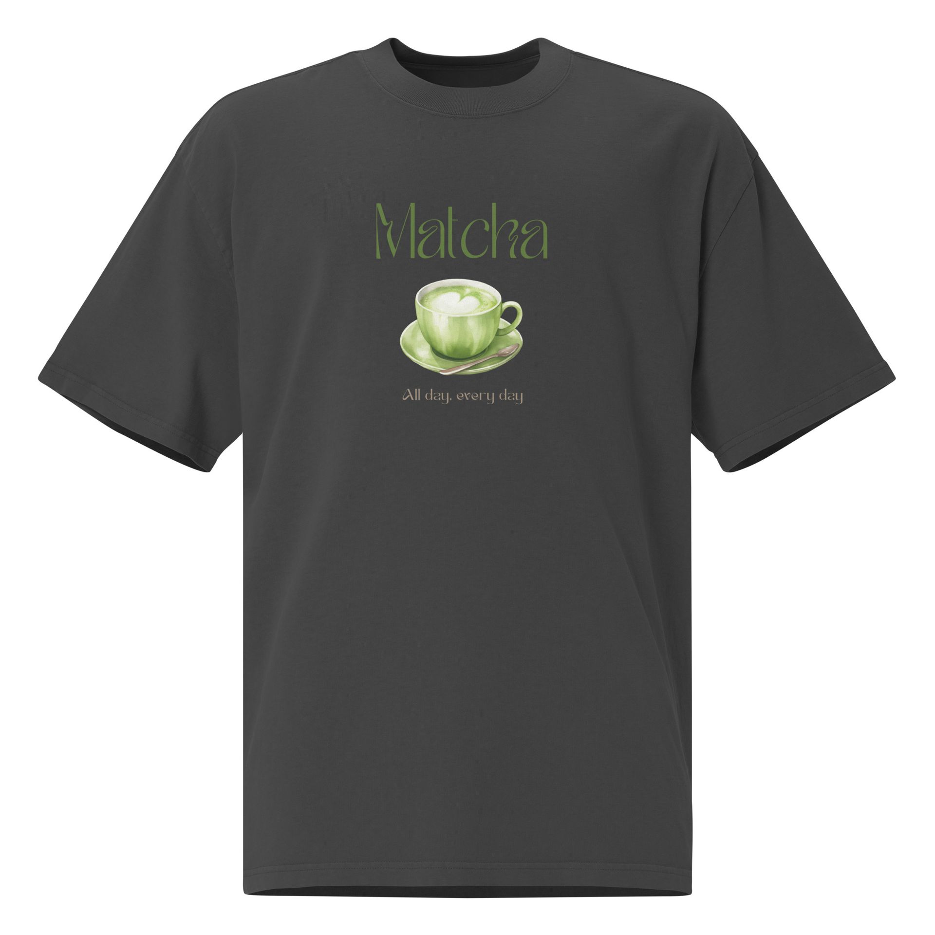 matcha lover tee with vintage faded style, oversized green tea shirt in soft neutrals, cafécore gift for tea fans