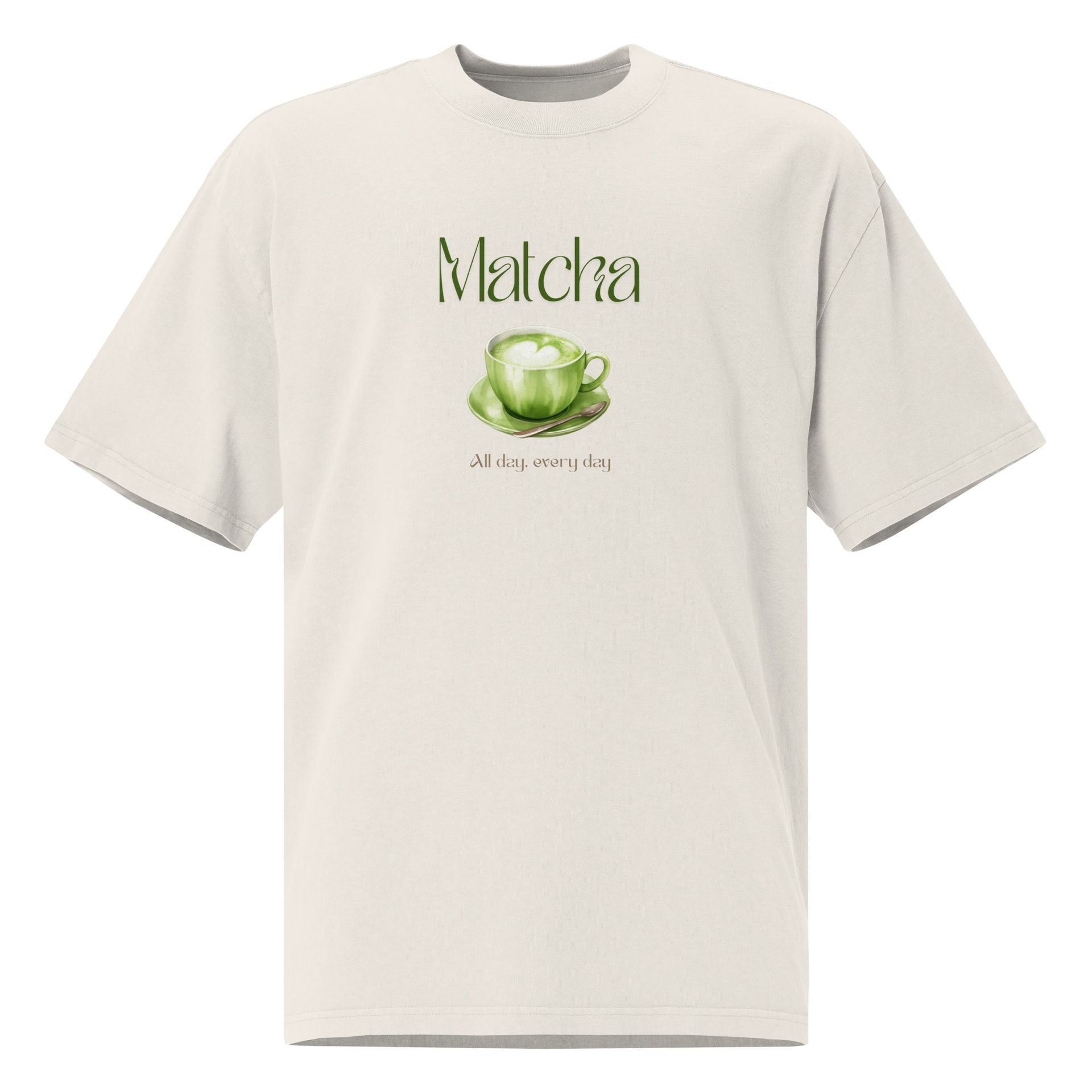 matcha lover tee with vintage faded style, oversized green tea shirt in soft neutrals, cafécore gift for tea fans